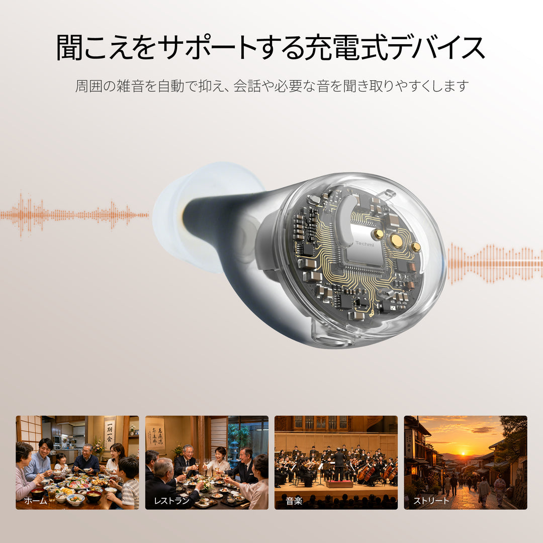 Techmi Match — 43dB強力音声増幅＆Bluetooth 5.3搭載 ハイエンドスマート入耳式集音器